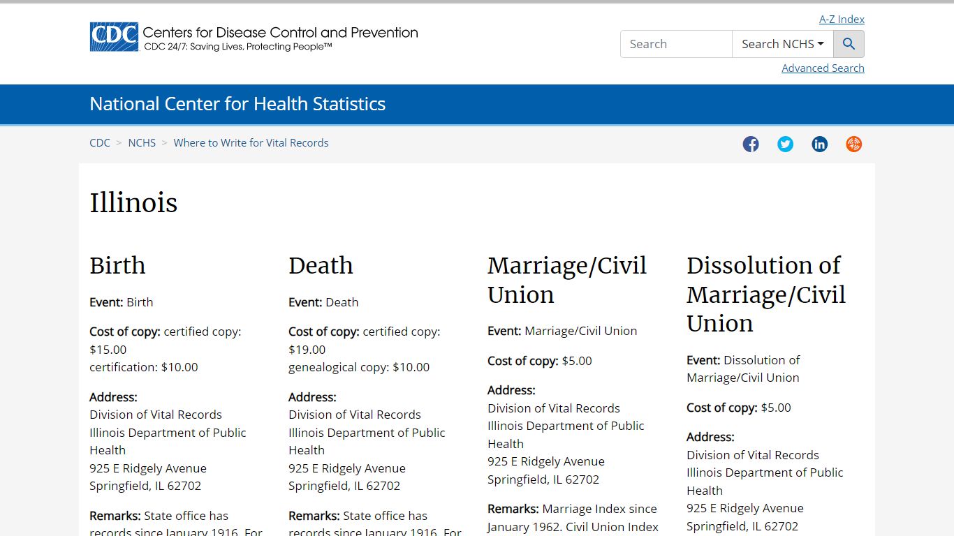 Where to Write for Vital Records - Illinois - Centers for Disease ...